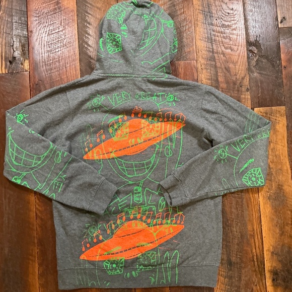 Snow Milk 5767 Gray Hoodie UFO Neon Graphic Pullover Sweatshirt Unisex Size XL - Picture 2 of 13